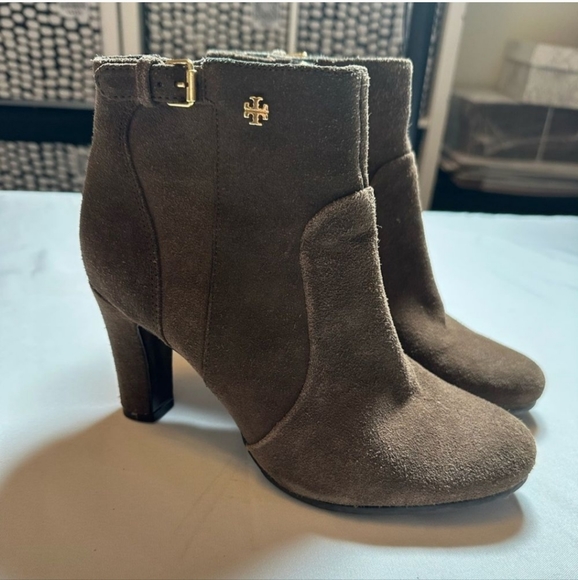 Tory Burch Shoes - TORY BURCH Brown Milan Suede Heeled Ankle Bootie boots